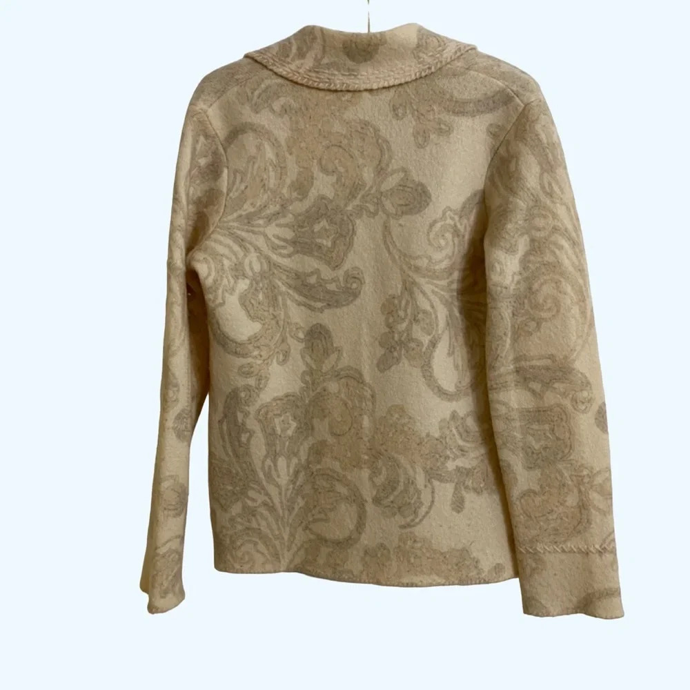 Sigrid Olsen Cream Tan Floral Wool Button Front Cardigan Sweater Small - Picture 5 of 6